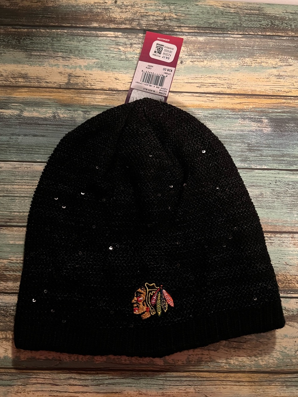 ✨ NWT Adidas Chicago Blackhawks Sequin Knit Beanie Hat Womens ✨